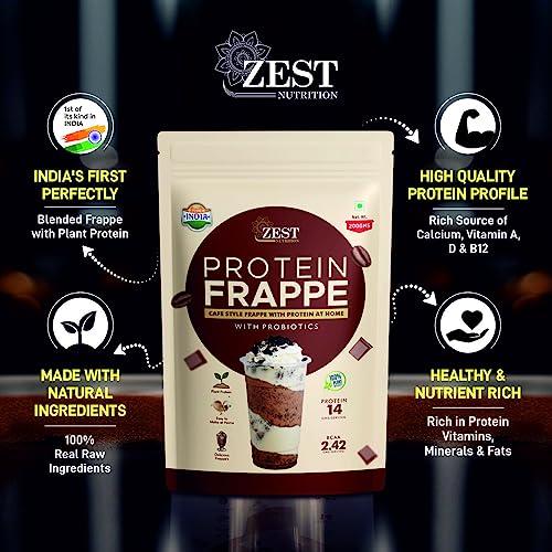 ZEST NUTRITION Zest Nutrition Cafe Style Premium Frappe Powder with Plant Based Protein (14g) and Probiotics Premix for Ice Cold Coffee, Shakes & Smoothies, Rich and Creamier with Nutrients, (Vanilla Flavour)- 200g