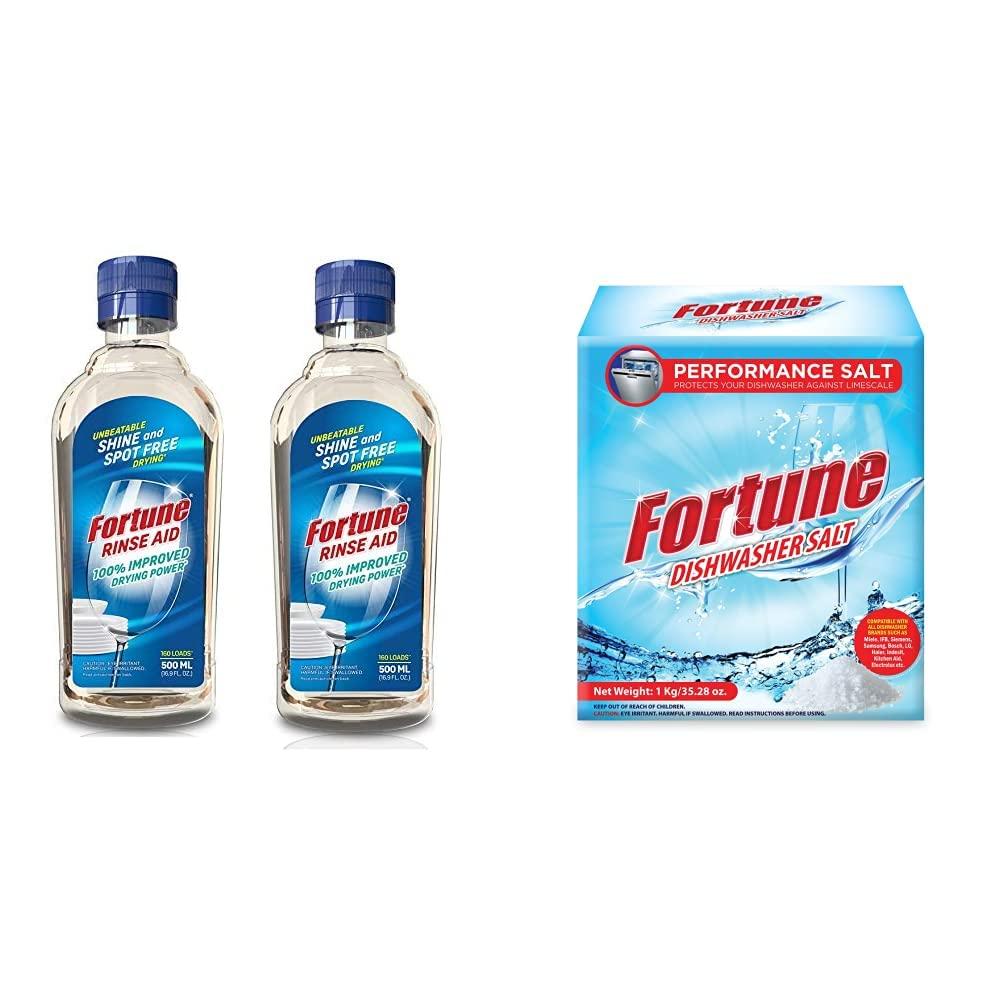 Fortune Fortune Dishwasher Rinse Aid 500 ml (2 Units X 500 ml) & Fortune Dishwasher Salt - 1 Kg - Compatible with all Dishwasher Brands