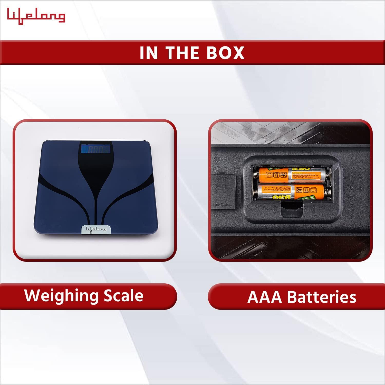 Lifelong Lifelong LLWS27 Digital Weighing Scale|Glass Weighing Scale Machine|Electronic Bathroom Scales & Weight Machine for Home & Human Balance Battery included (Blue)