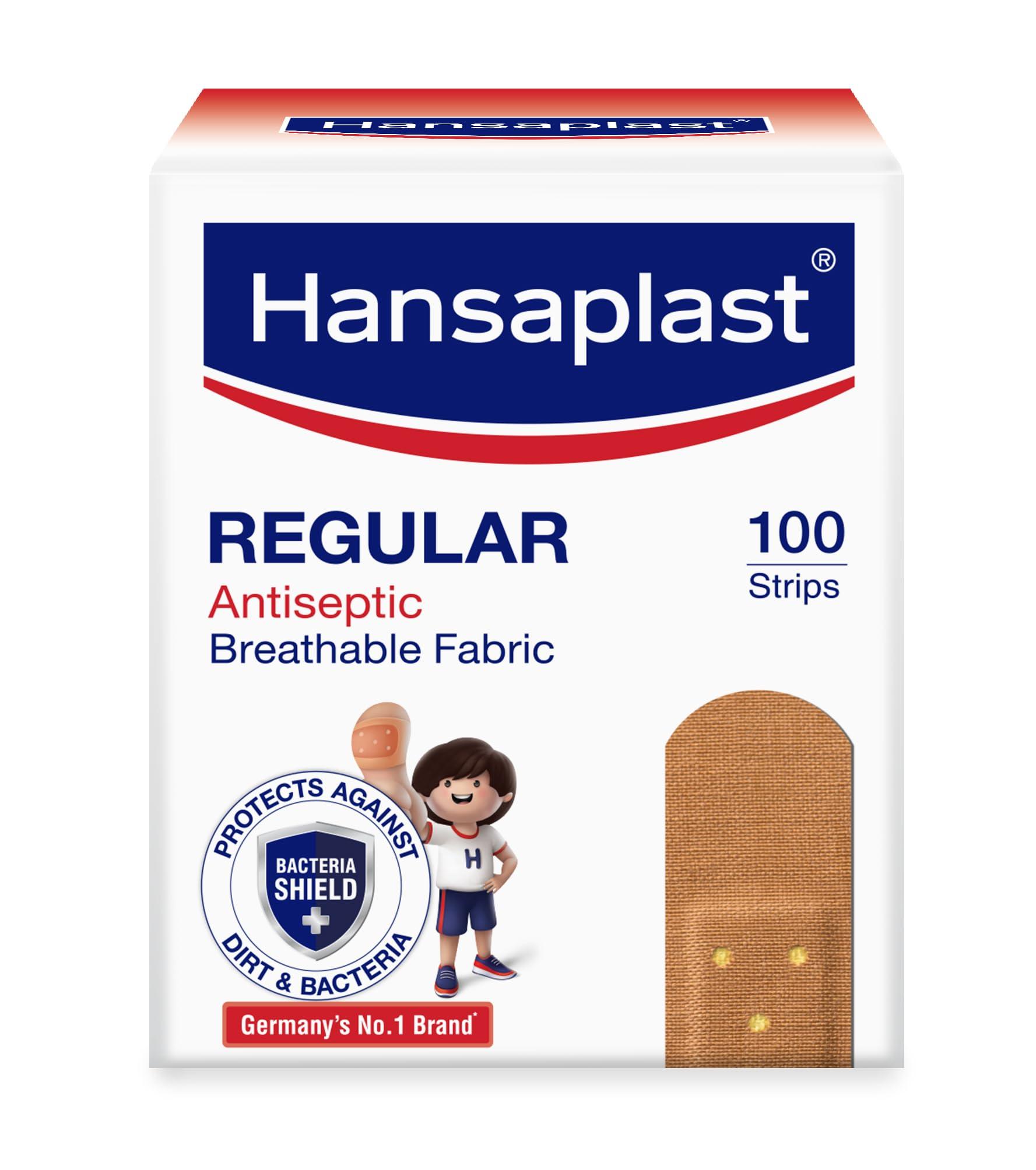 Hansaplast Hansaplast Antiseptic Regular Bandage for Cuts & Wounds | 100 strips | Breathable fabric | First Aid | Protects Against Dirt and Bacteria | For Kids & Adults