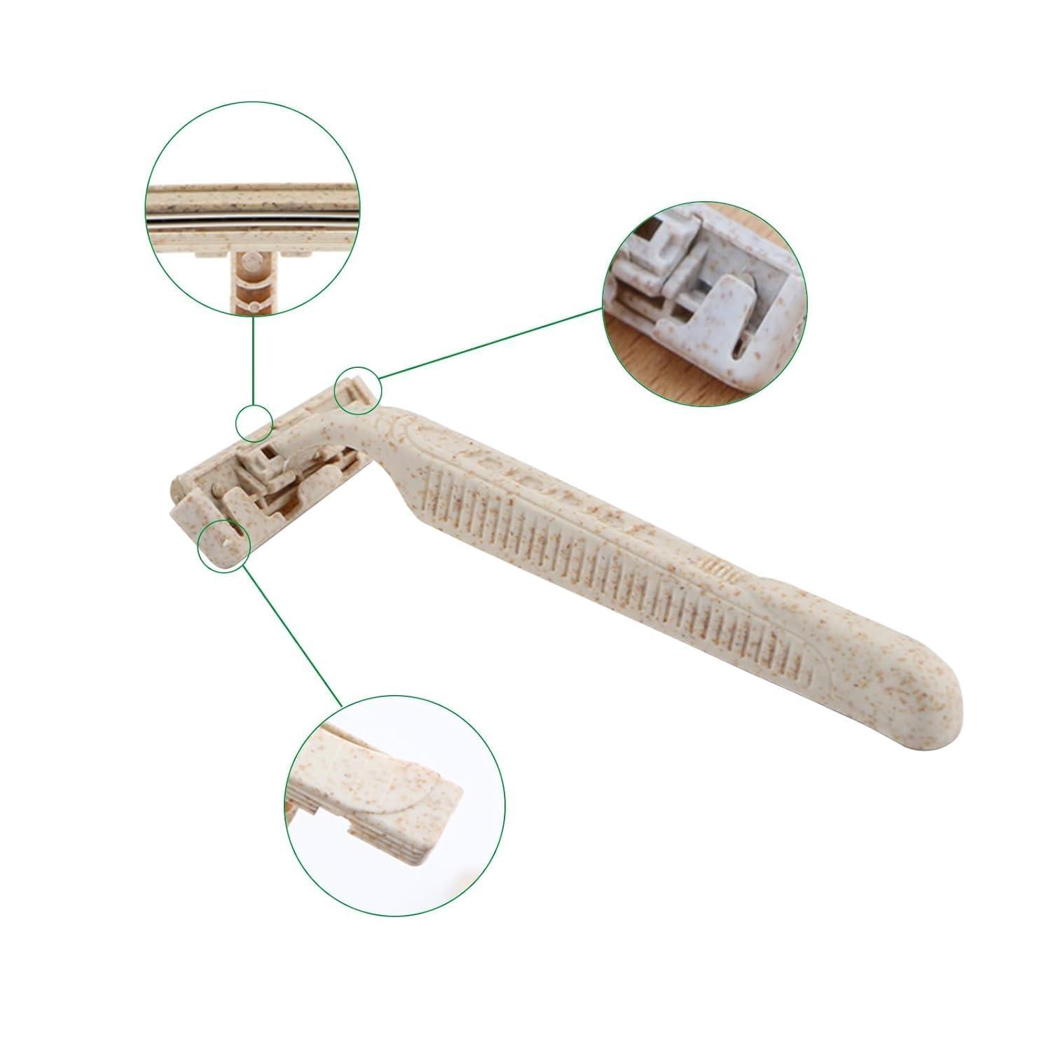 LUFMWCWD Eco-Friendly Razor | Disposable | Recycled Material | Men & Women Shaving Razor | Twin Blade | Biodegradable Wheat Straw|