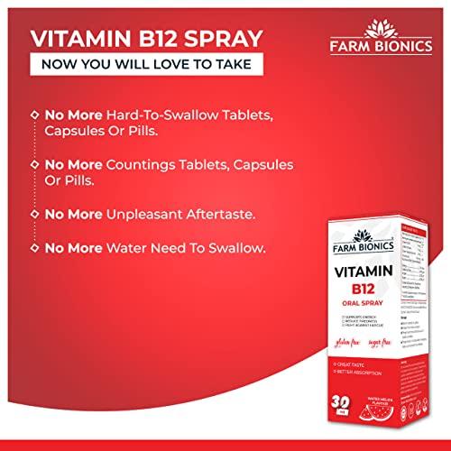 FARM BIONICS FARM BIONICS Combo of Guava Flavour Vitamin B12 and Water melon Flavour Vitamin B12 Oral Spray, 30ml | 100% Vegetarian | Sugar and Gluten Free | Immunity Booster Spray for Men and Women