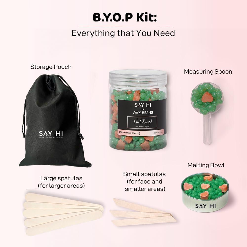 Say Hi Say Hi to Brazilian Wax Beans | Facial Hair Removal, Bikini, Underarms | Stripless, Painless Liposuble Katori Wax Kit for Normal Skin Type (130 grams)