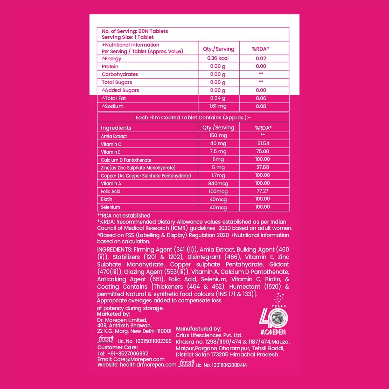 Dr. Morepen Dr.Morepen Biotin+ Tabs | With Multivitamins, Amino Acids, Natural Extract of Amla, Turmeric & Green Tea, Bhringraj & Brahmi | 60 Tablets Pack of 2