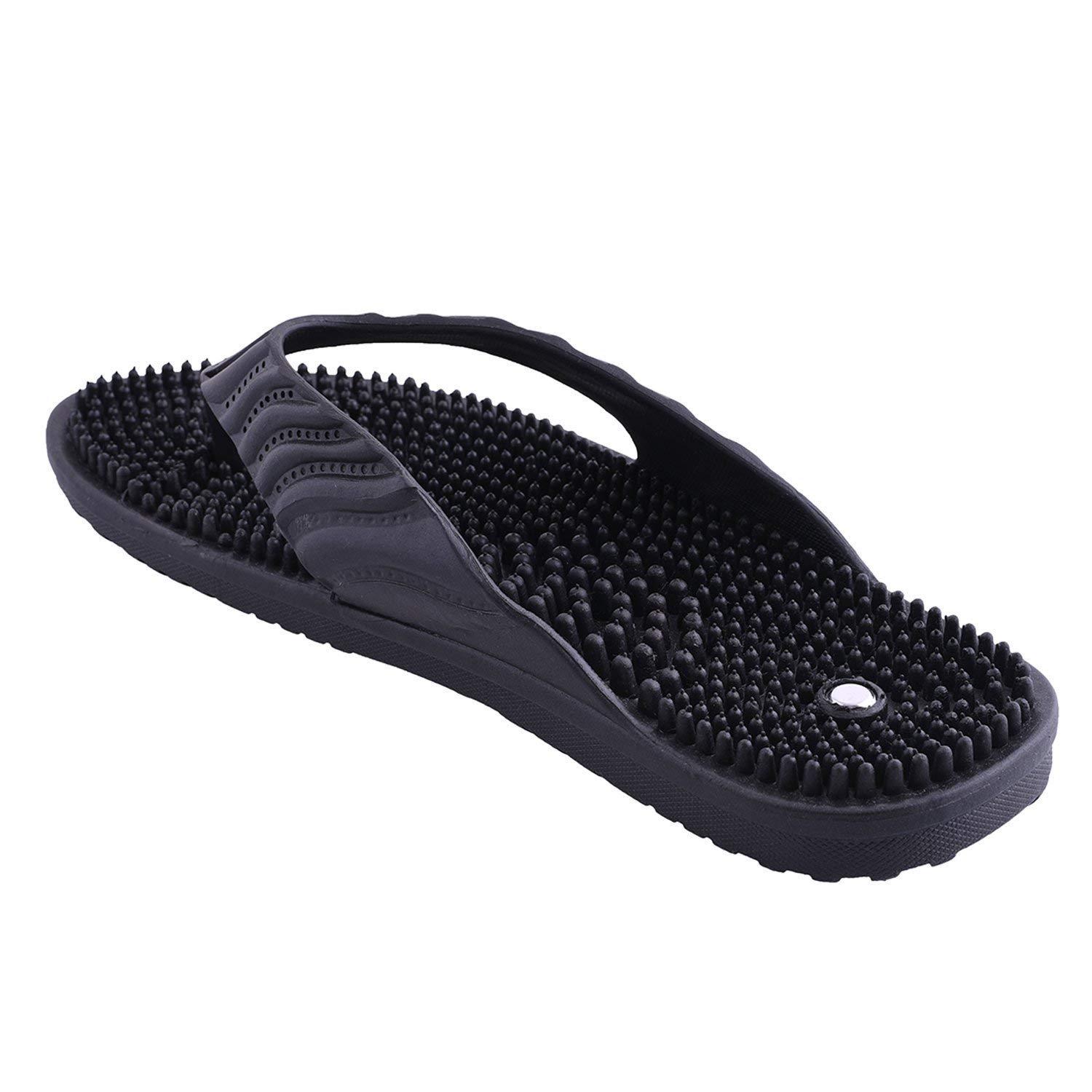 LRK LRK ACUPRESSURE Unisex Rubber Acupressure Slipper For Pain Relief (1 pair) (Black, 6)