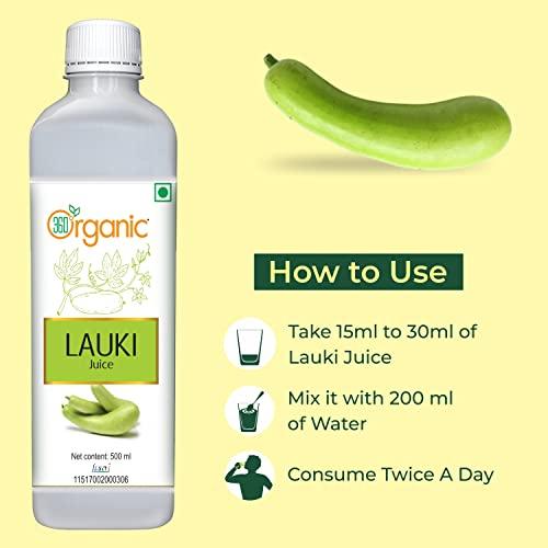 360 DEGREEORGANIC 360 Degree Organic Lauki Juice (Bottle Gourd Juice) for Help Detoxify the Liver, Cleanse the Digestive System, and Purify Blood- 500 ml