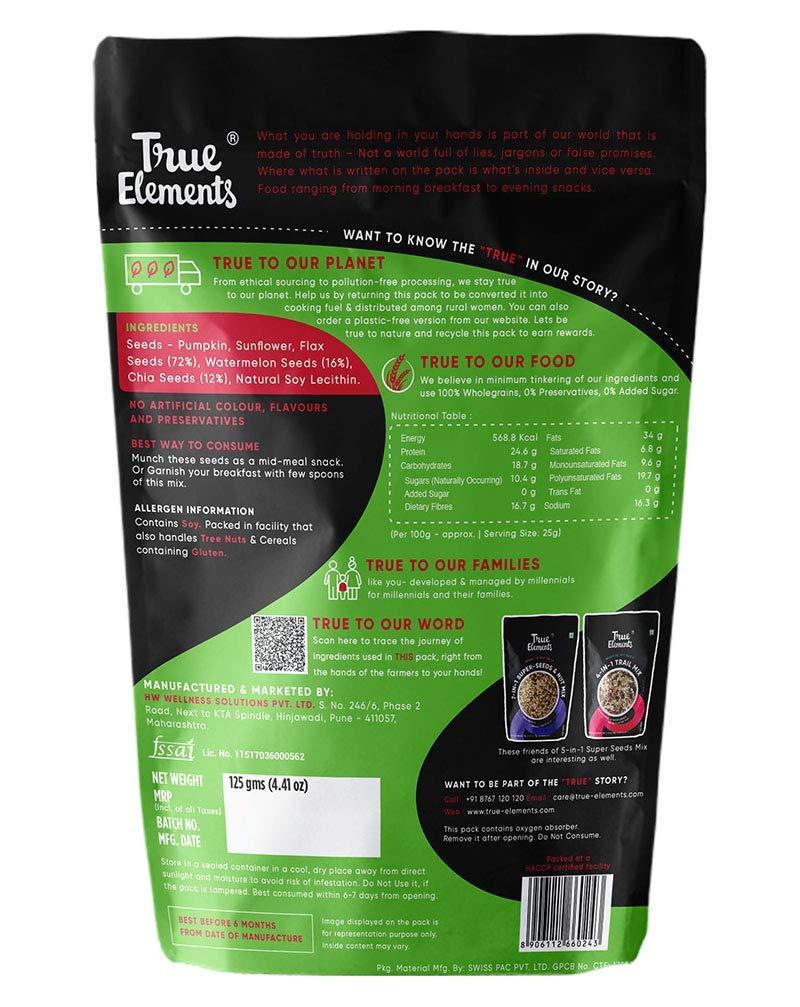 True Elements True Elements 5 in 1 Super Seeds Mix, Sunflower Pumpkin Flax Watermelon and Chia Seeds (Mixed Seeds) Pouch, 2 x 125 g