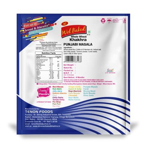 WEL BAKED WEL BAKED Whole Wheat Khakhra-Punjabi Masala|Cholesterol Free Dry Chapati|Ready To Eat-Roasted-Gujarati Snacks|Vacuum Packed (Pack Of 7, 200 Gram)
