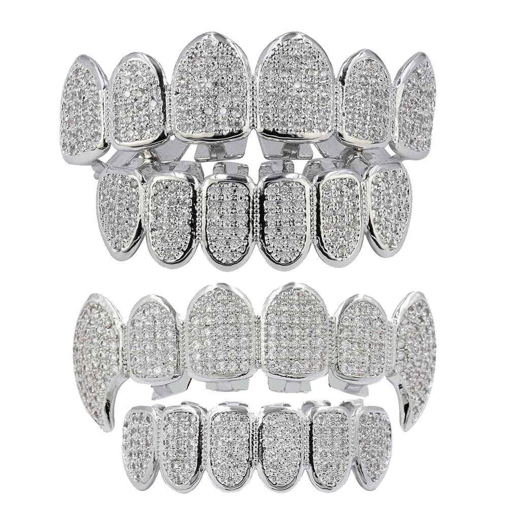 LOOM TREE LOOM TREE 18K Platinum Plated Teeth Grill Mouth Caps Up Bottom Teeth Grills Set 1 | Fashion Jewelry | Body Jewelry | Grillz Dental Grills |