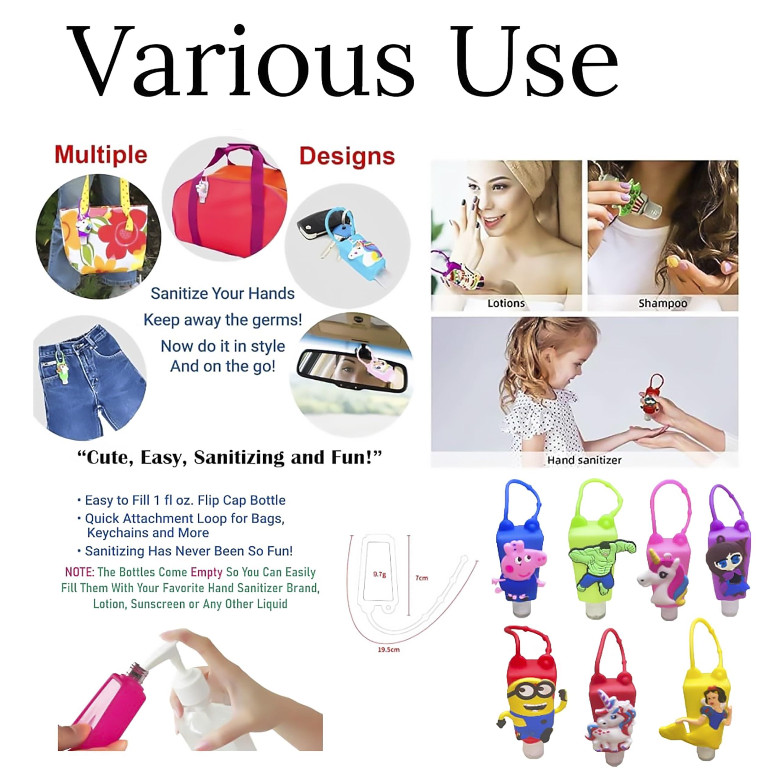 FETE PROPZ FETE PROPZ Hand Sanitizer Silicon Holder Keychain Empty For Travel Backpack Kids Small Hand Sanitizer Bottles Portable Refillable Hand Sanitizer Keychain Holder Case(Random 2 pcs)