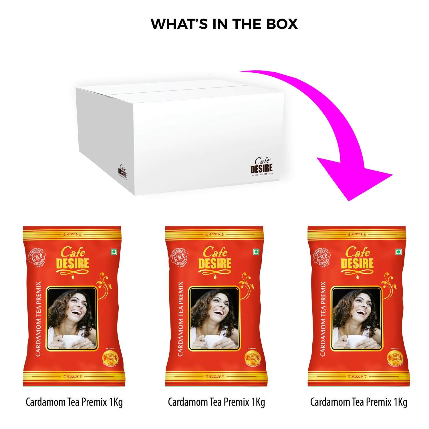 Cafe DESIRE I DRINK SUCCESS Cafe DESIRE I DRINK SUCCESS Instant Cardamom Red Range Darjeeling, Powder Tea Premix (3 Kg)|Pack Of 3 X1 Kg|Makes 250 Cups|Rich Taste As Home-Made|3 In 1 Instant Tea Premix|Just Add Hot Water
