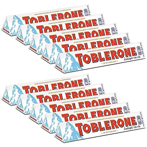 Toblerone Toblerone of Switzerland White Chocolate with Honey and Almond Nougat - 10 Pack, 10 X 100 g
