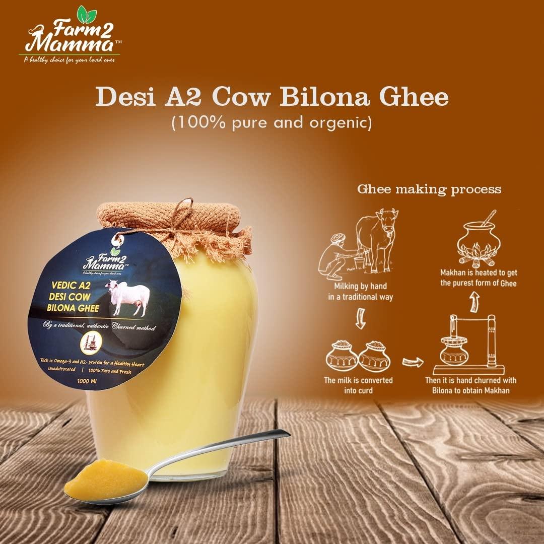 Farm2Mamma Farm2Mamma Vedic A2 Desi Cow Bilona Ghee,500ML, Curd Churned, Authentic Ghee, Pure Natural & Healthy, A2 Certified, Grass Fed Cultured Ghee, Glass Matka Jar