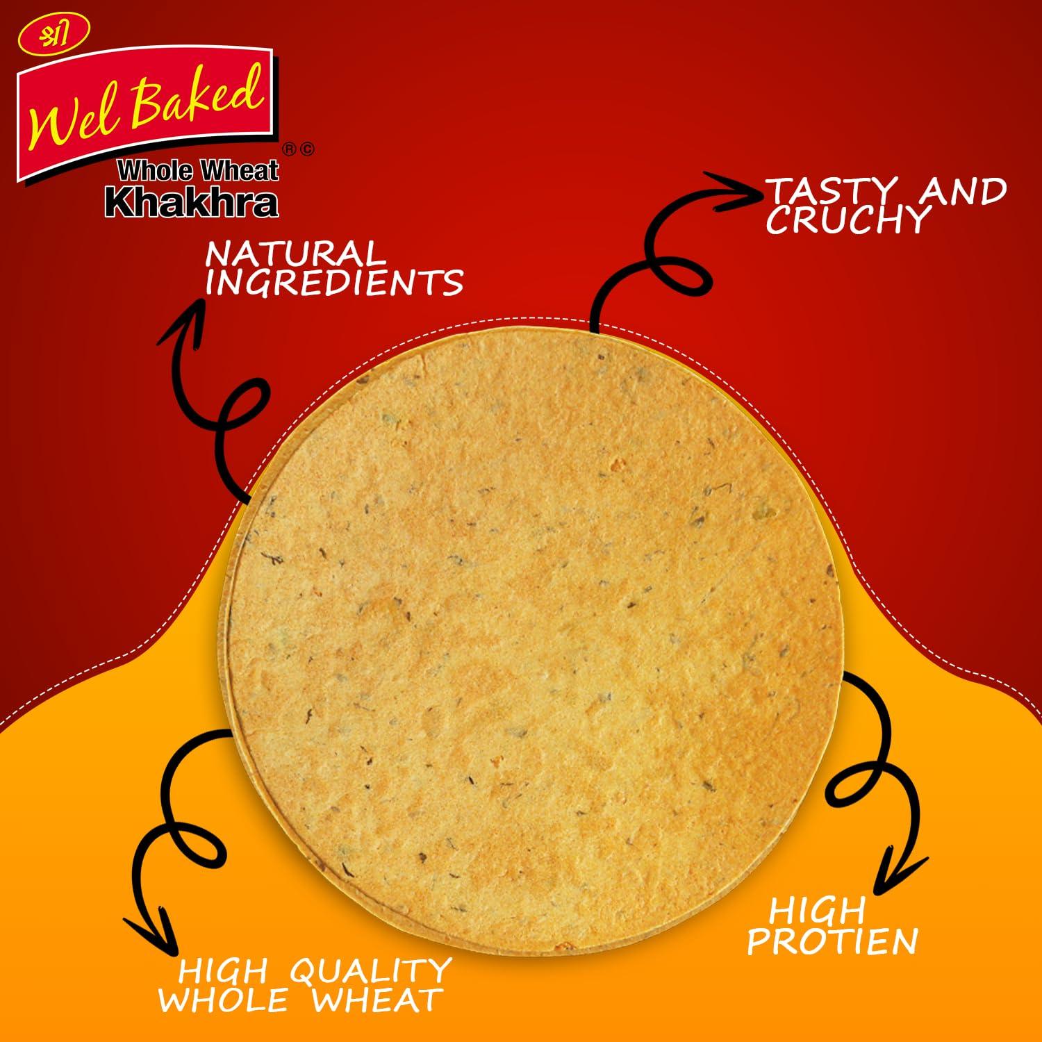 WEL BAKED WEL BAKED Whole Wheat Khakhra-Punjabi Masala|Cholesterol Free Dry Chapati|Ready To Eat-Roasted-Gujarati Snacks|Vacuum Packed (Pack Of 7, 200 Gram)
