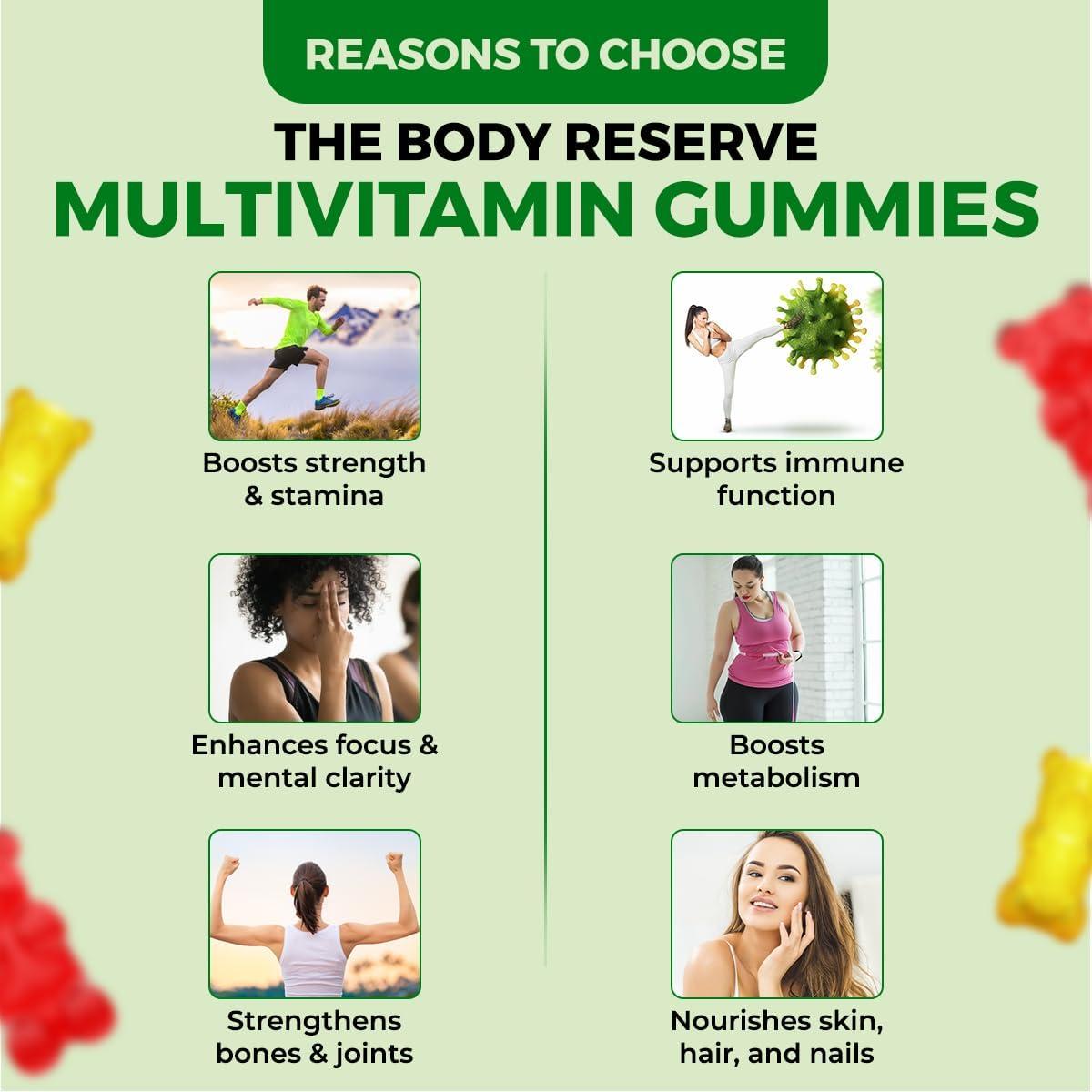 The Body Reserve The Body Reserve Multivitamin Gummies With Kids Multivitamin Gummies Combo For Men Women Lemon and Strawberry Flavourd Immunity Boost And Kids Growth Develop Gummies, (30 Each, Pack of 2)