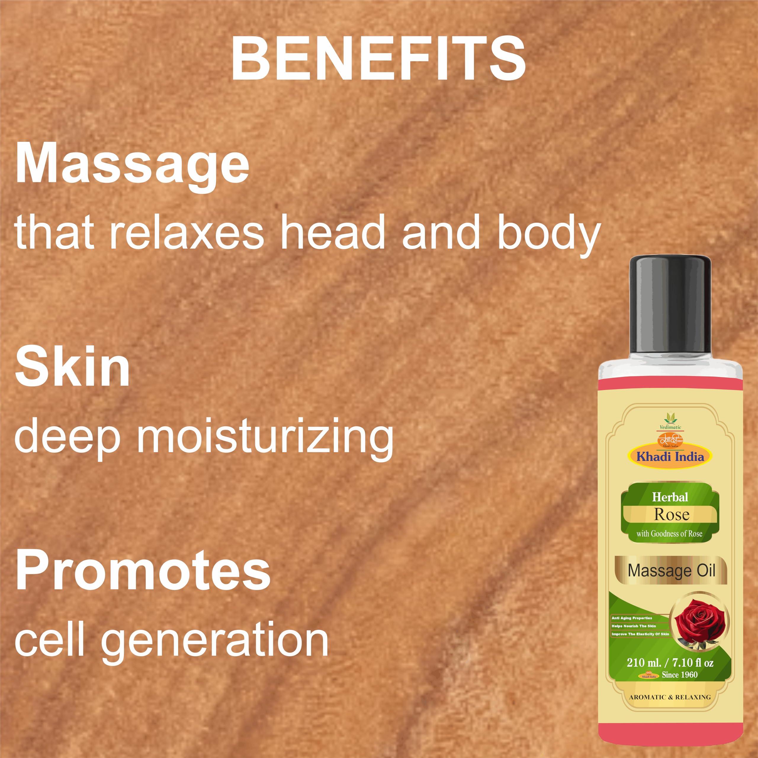 Vedimatic Khadi Vedimatic Herbal Rose massage Oil (Enriched With Almond oil,Olive oil, Jojoba oil, Sesame oil and Vitamin E) (Pack of 2-420ml, Rose)