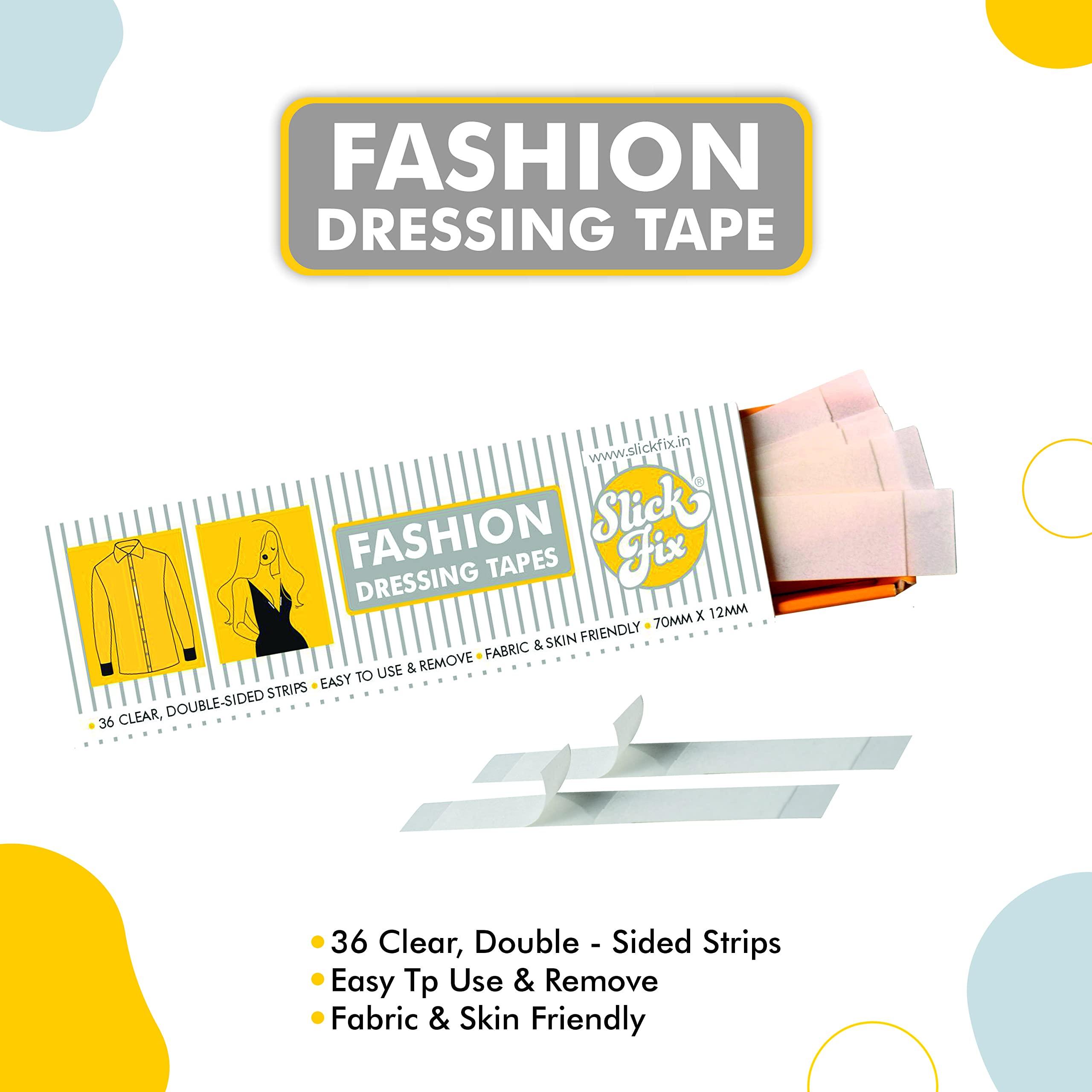 SLICKFIX SlickFix Trial Pack Combo - Fashion Dressing Tape & Ear Lobe Support Patches (36 pcs each) | Double sided body tape for women | Ear lobe protector and Fashion tape for dresses.