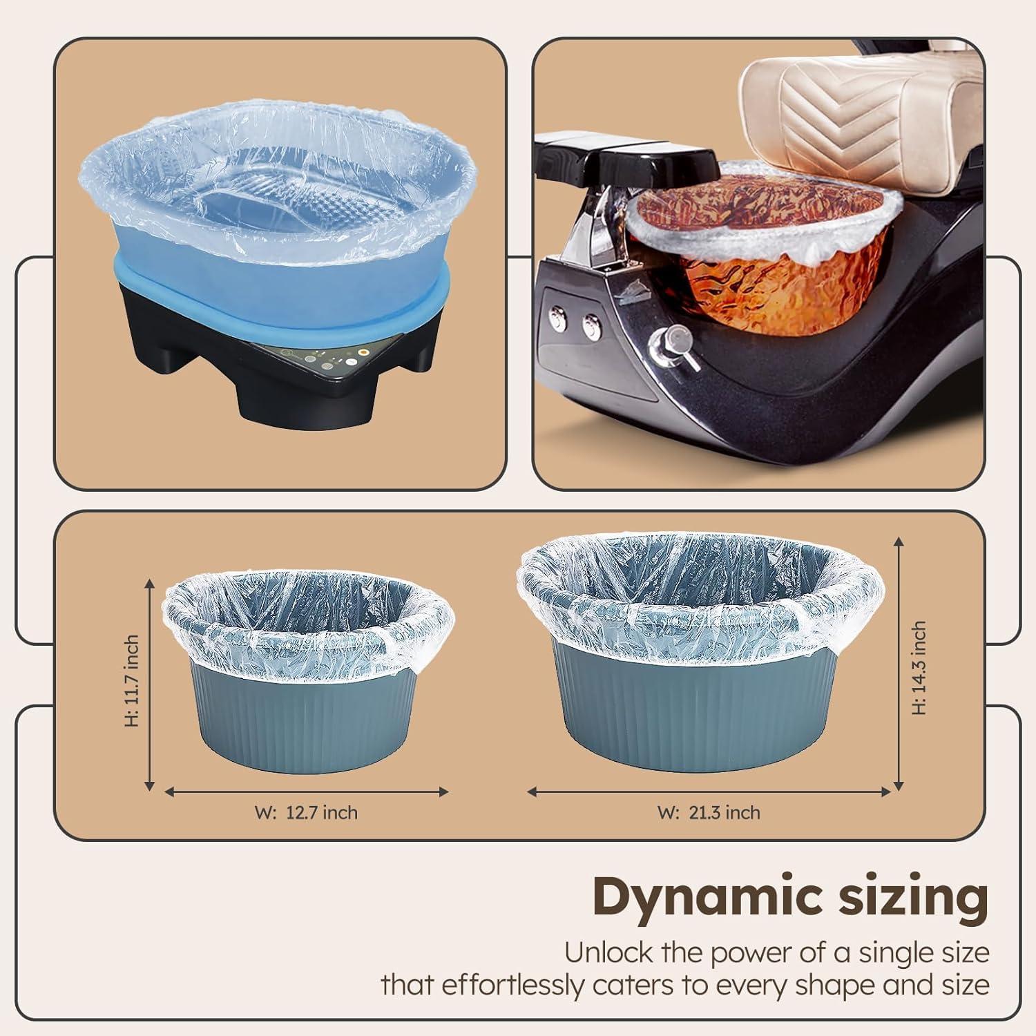 STORE77 STORE77 Premium Disposable Spa Chair Liners Elastic Bags, Pedicure Bowl Liners with Enhanced Thickness and Pedicure Liners Disposable Optimal Fit for Most Chair Spas, Foot Bath, Foot Tub, Clear - 100 PCS