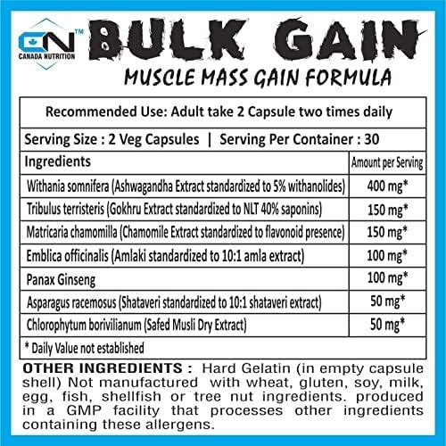 Canada Nutrition Canada Nutrition Men's and Women's Bulk Gain Mass and Weight Gainer Capsule for Fast Weight & Muscle Gain with Free Shaker- 60 Cap