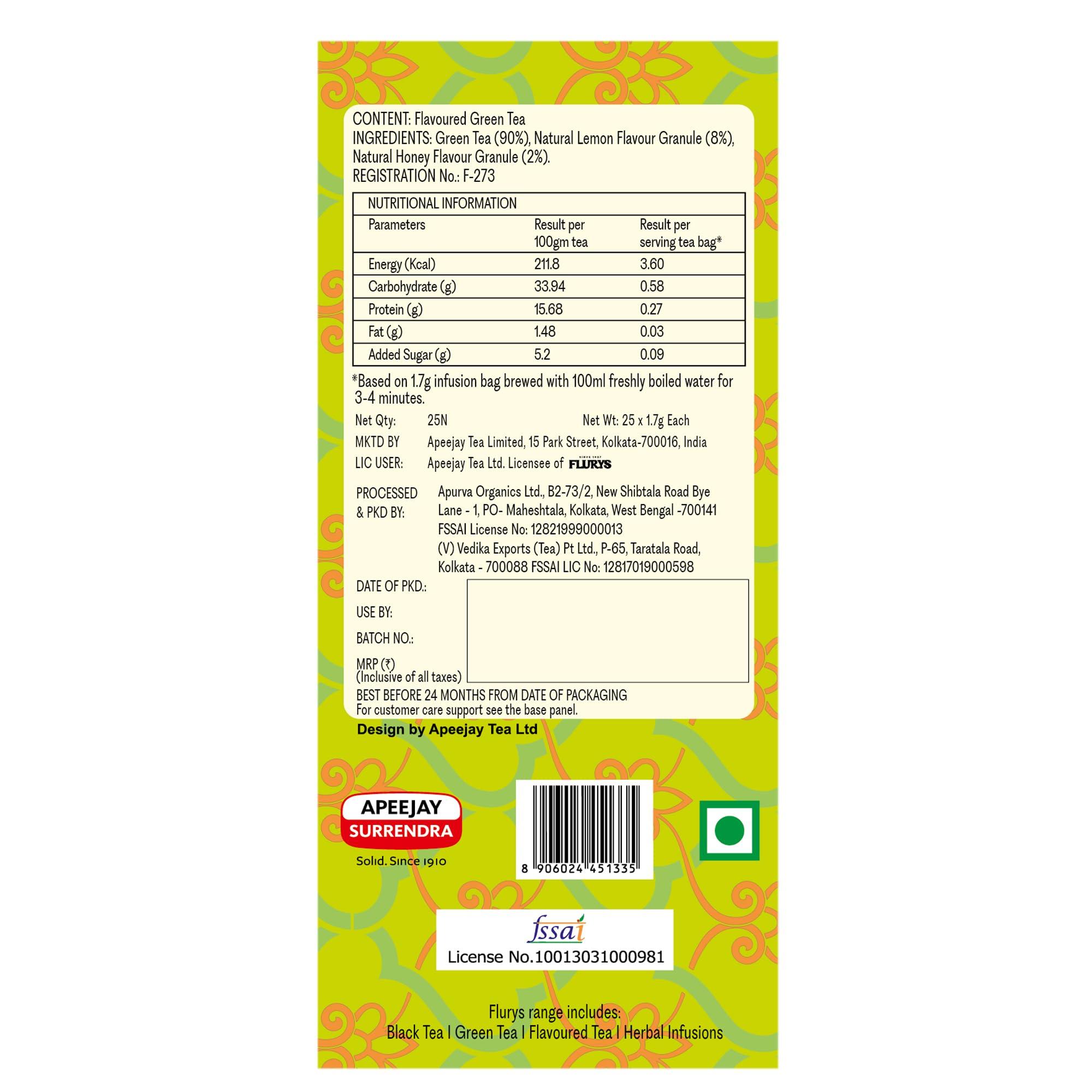 Ty-phoo Ty-phoo Natural Green Tea Lemon and Honey with 25 Heat Sealed Enveloped Bags, 25 Bags