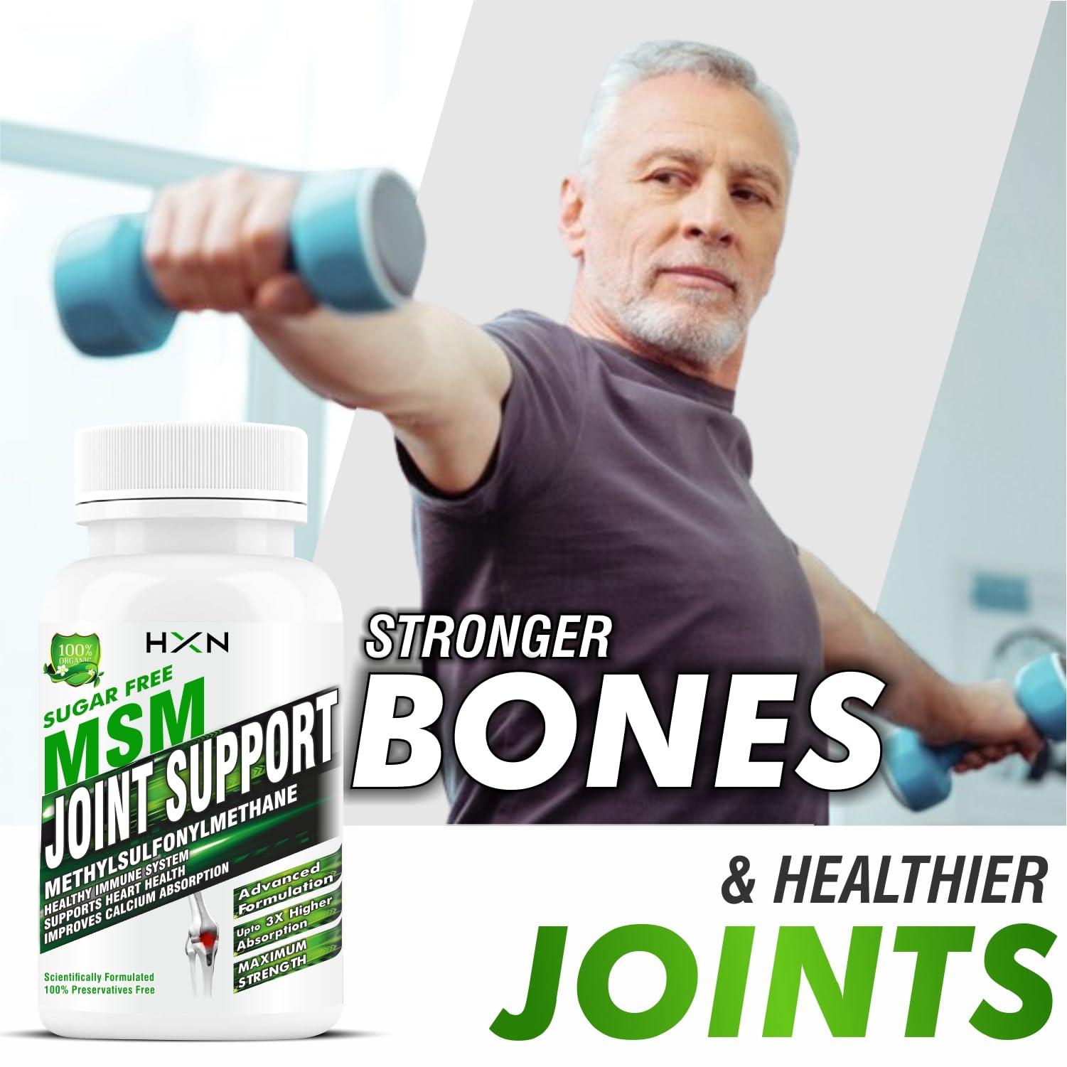 HXN HXN MSM Powder Supplements, Vitamin C, And D3, To Pain Relief And Joint Support Supplement-60 Tablets (No Capsule Pack 1)