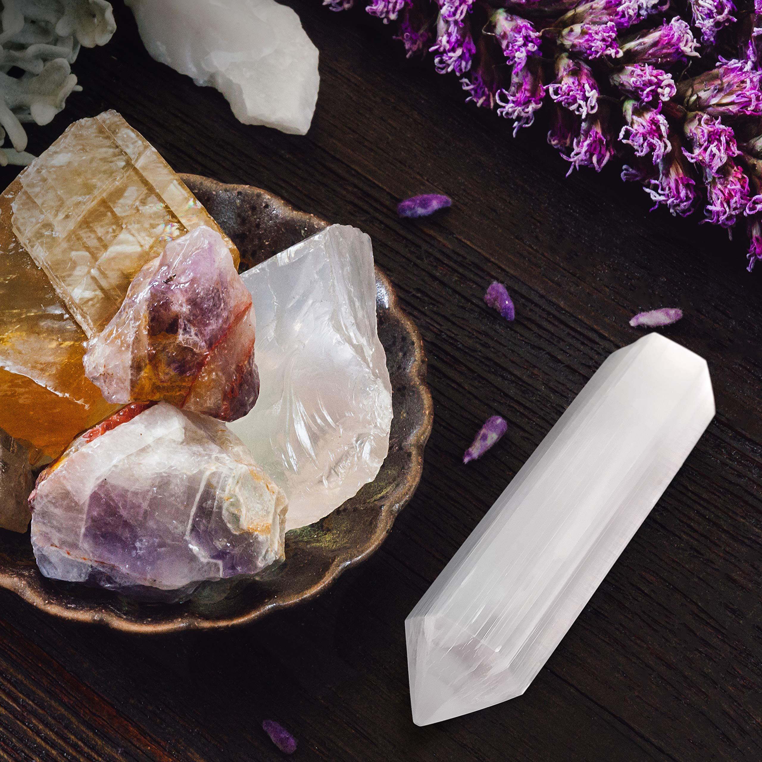 Om Zone Om Zone 6-inch Moroccan Selenite Tower Large Crystal Point Wand Generator Obelisk for Energy Cleansing, Meditation, Reiki, Intuition, Spiritual Healing, Collection of Healing Crystals and Stones. (1)