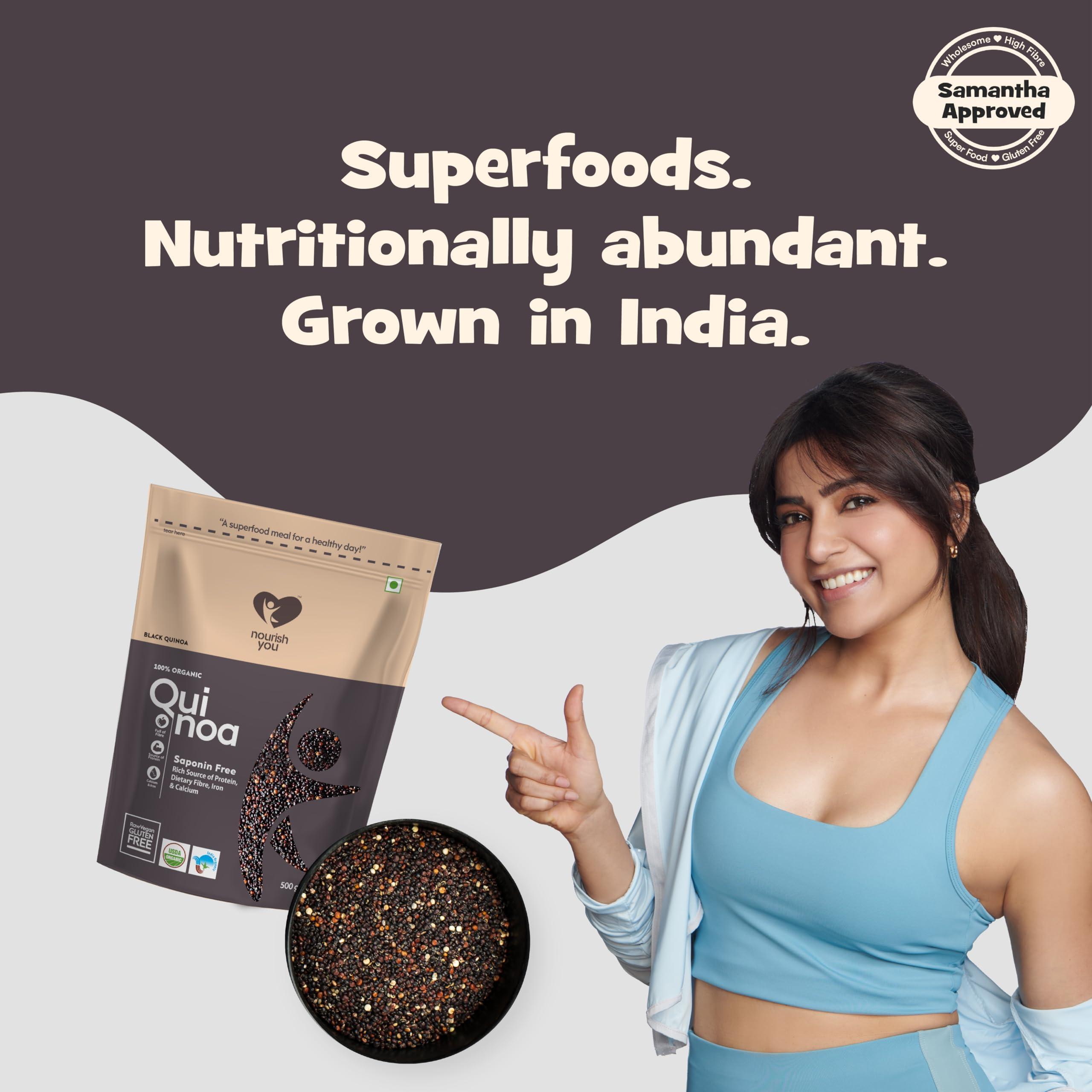NourishYou Nourish You Organic Black Quinoa 500 gm | Dietary Grains | Certified Organic & Gluten Free | Superfood | Rich in Protein and Fiber | Pack of 1