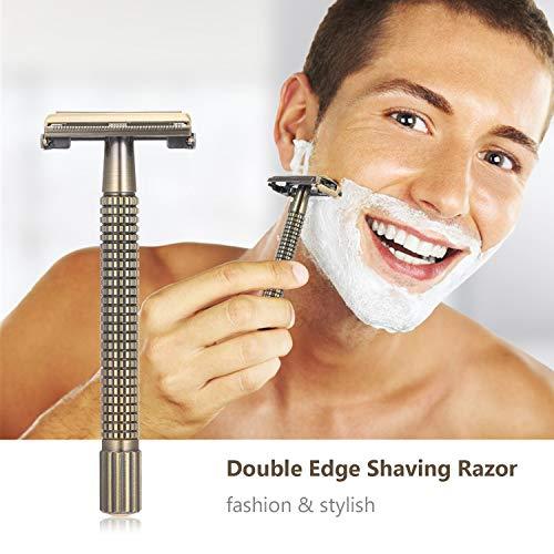 Layfuz Metal Double-Edged Shaving Razor Safety Beard Razor Manual Mustache Removal Traditional Shaving Tool for Hotel Home Travel