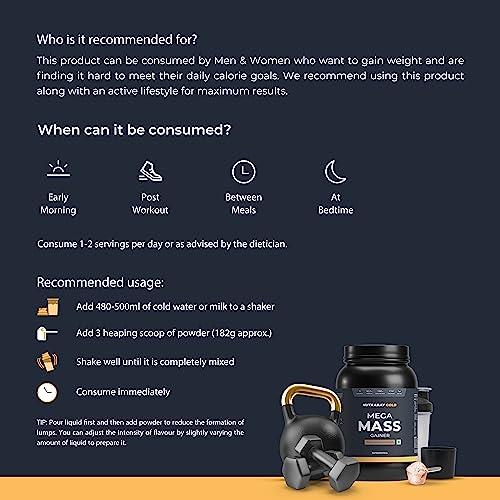 Nutrabay Nutrabay Gold Mega Mass Gainer Powder - 1kg, Rich Chocolate Creme | 100% Veg | 40.7g Protein, 122g Carbs, 714 Calories | Muscle Building & Weight Gainer Supplement for Men & Women