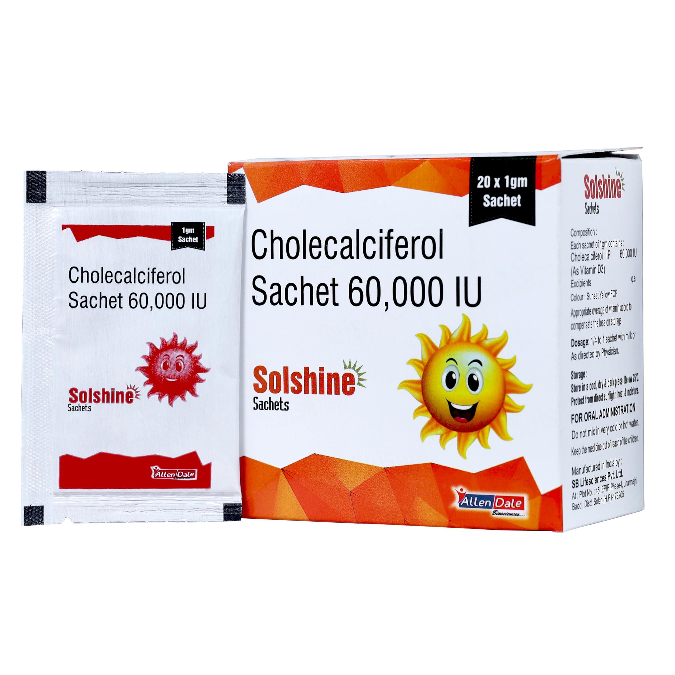 Generic Reticals Vitamin D3 Sachet for Strong Bones, Muscles, Immune System, Cholecalciferol Vitamin D3 Powder Supplement, Pack of 20 Sachet