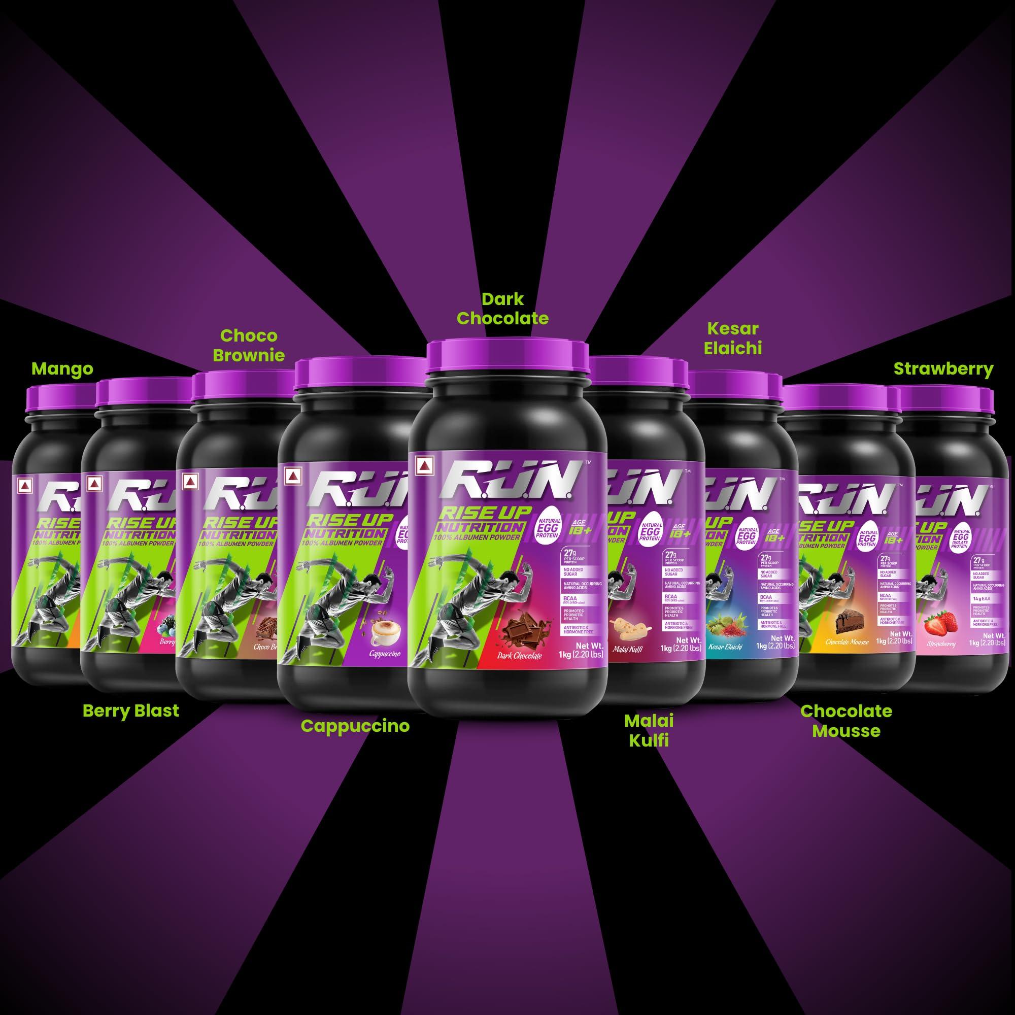 R.U.N-RISE UP NUTRITION R.U.N-RISE UP NUTRITION Egg White Protein Powder for Athletes,Gym & Fitness Enthusiasts |27g Protein & 14g EAA|Lactose, Soy & Gluten Free Egg Albumen Protein Powder for Immunity, Dark Chocolate -1kg