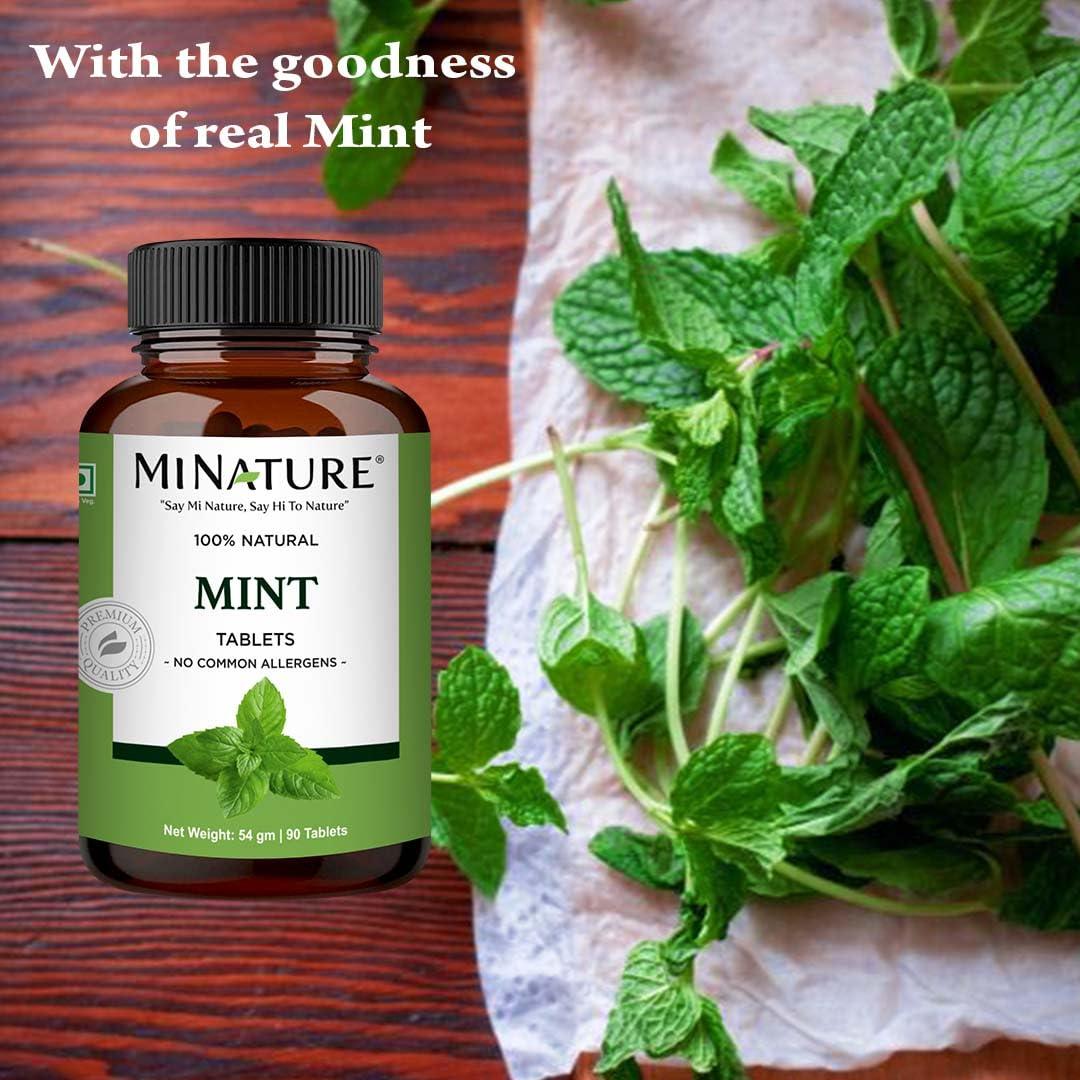 minature MINT Tablet by mi nature| | (Mentha) | Pure & Natural | Free from chemical & Preservative| Plant Based Gluten Free |90 Tablet, 45 Days Supply 1000mg