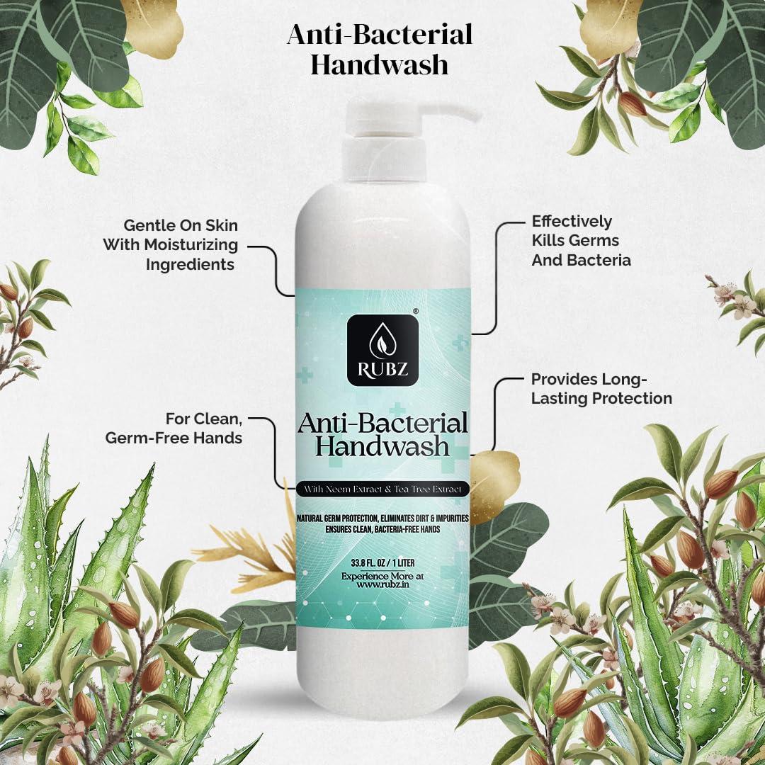 Rubz Rubz Antibacterial Handwash Refill Pack 5 Litre with 500ml bottle | Paraben Free Liquid Gel | Complete Protection for Soft Hands | Best for Hotel, Spa, Salon, Family, Gym | Total 5.5 Litre