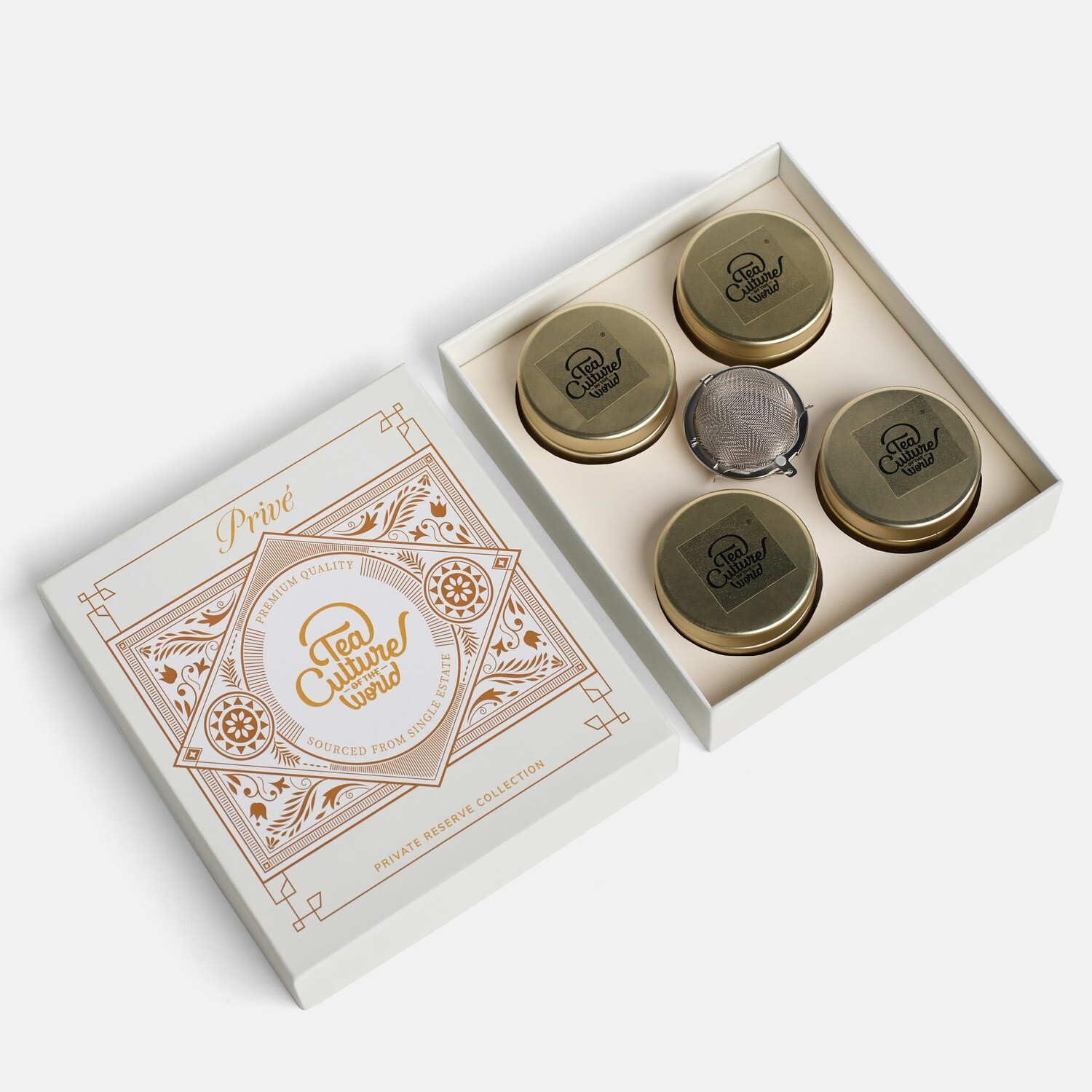 Tea Culture of The World Tea Culture of the World, Priv | Gift Box with Tea Infuser | 4 Tea Flavors, 25g Loose Whole Leaf Tea Gift Set with Stainless Steel Mesh Ball Infuser