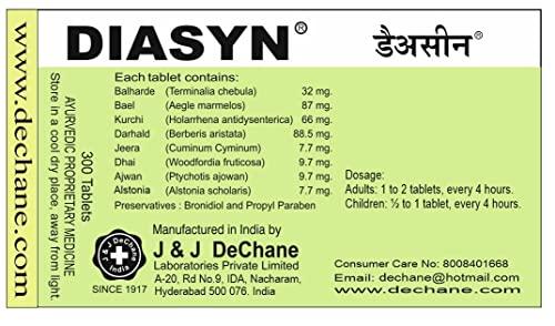 J & J DECHANE J & J DeChane - Diasyn 10×10 Tabs – For Diarrhea & Dysentery - Pack of 3