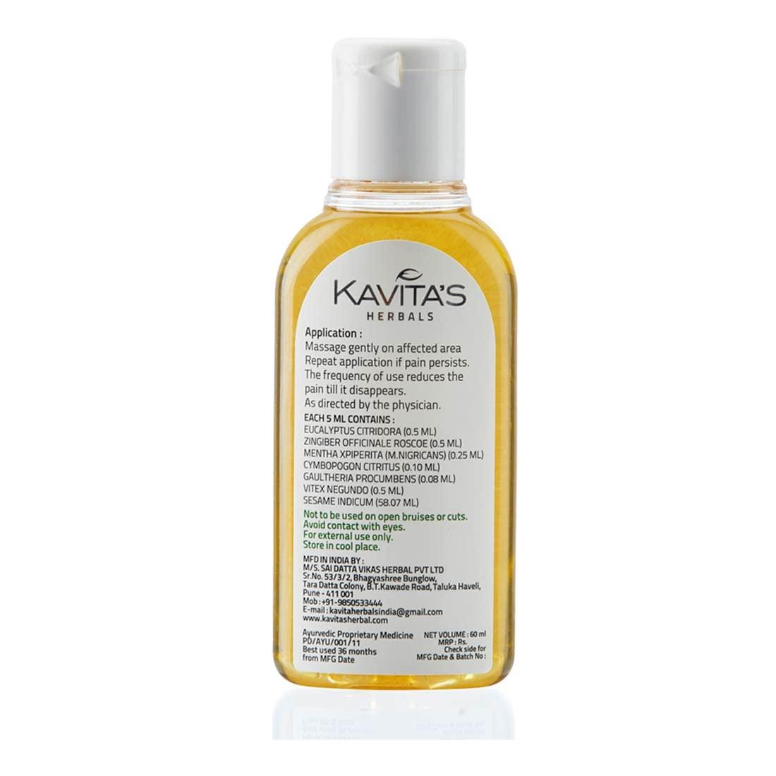 KAVITA'S Kavita's Herbal Liniment Pain Relief Massage Oil - Relief from Muscle, Knee, Backache, Arthritis Pain - 60 ml (Pack of 12) (Unscented, 60 ml)