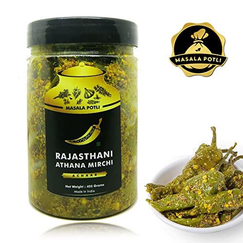 MASALA POTLI MASALA POTLI? Homemade Rajasthani Athana Mirchi Achar & Spoon | Marwadi Green Chilly Pickle 400 Grams