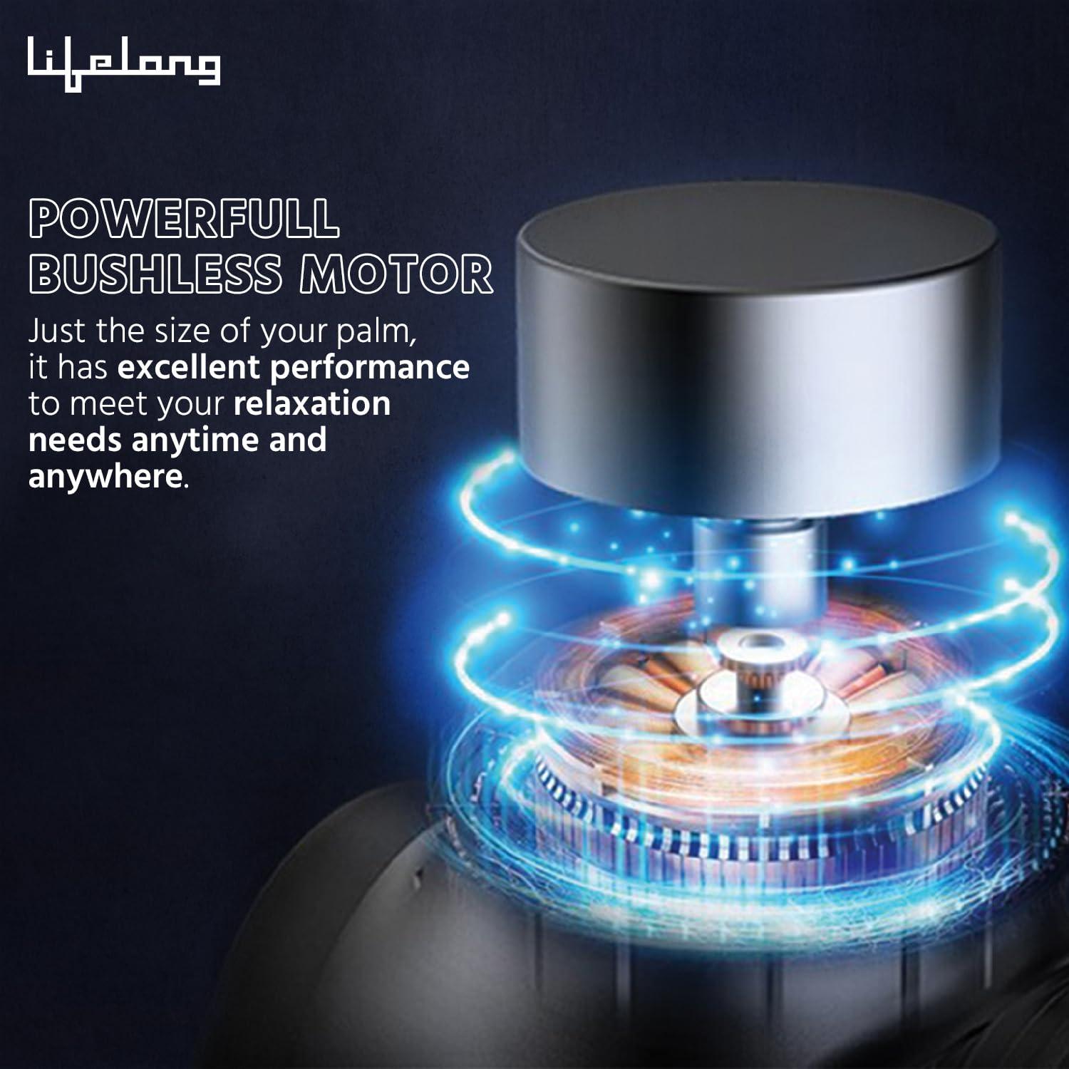 Lifelong Lifelong Gun Massager | Percussion for Full Body Pain Relief | 6 Heads | LED Touch | 30 Speed Levels | Premium Bag (LLGM144, Blue)