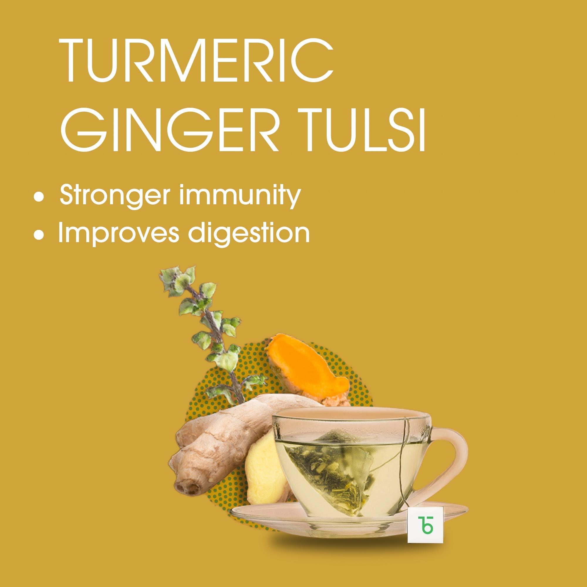 Teabox Teabox Organic Turmeric Ginger Tulsi Green Tea 100 grams | For Immunity Boosting, Digestion and Sore Throat | 100% Whole Leaf Tea, 0% Bitterness