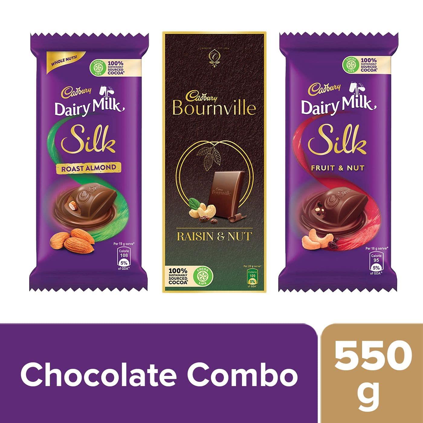 Cadbury Cadbury Chocolates Combo (2 x Silk Roast Almond 58g, 2 x Silk Fruit and Nut 137g and 2 x Bournville Raisin Nut 80g)