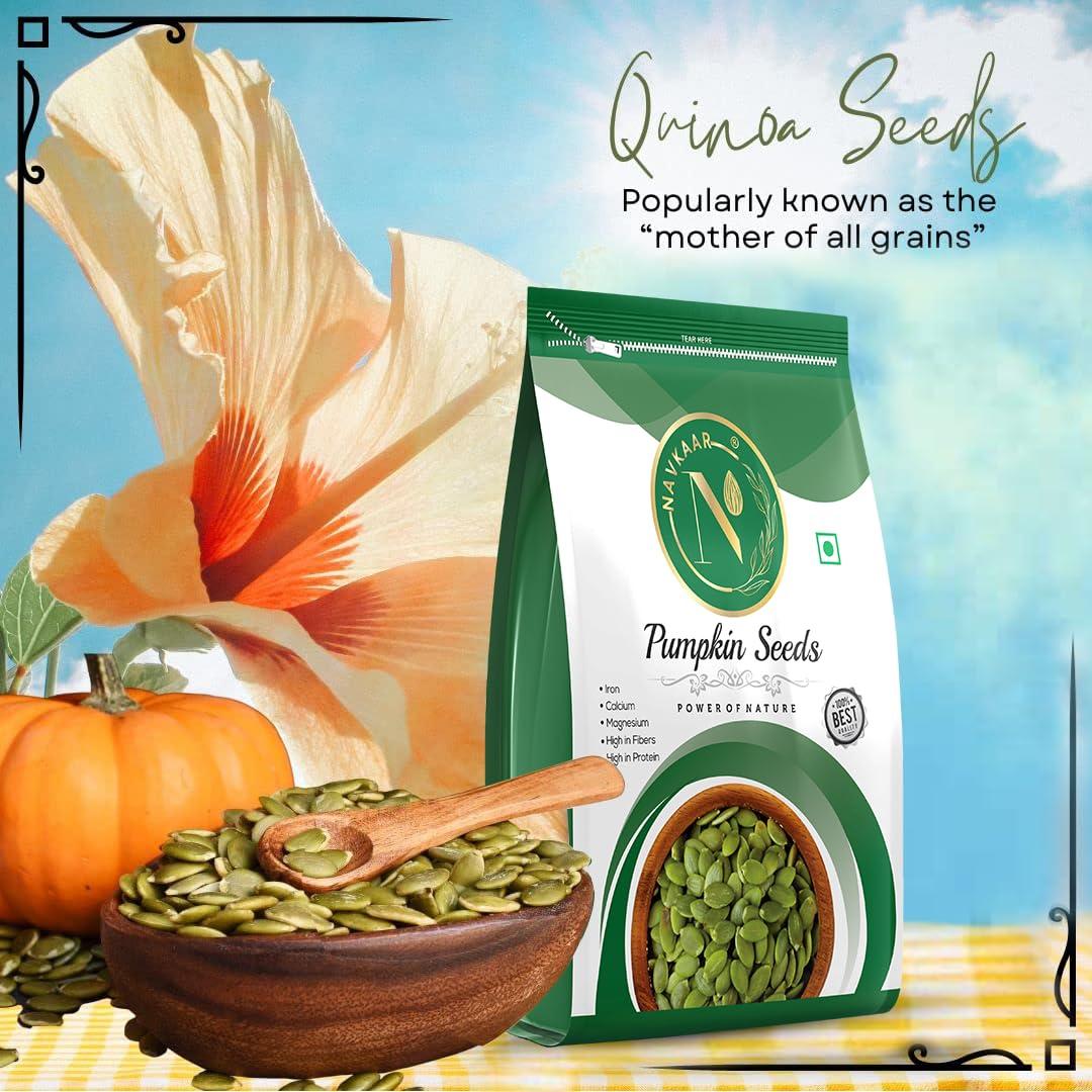 NAVKAAR Navkaar Organic Pumpkin Seeds 1kg - Raw & Unroasted Pumpkin Seeds for Eating | Kaddu Magaj | Kaddu Ke Beej | Healthy Diet, Immunity Booster and Fiber Rich | Pack of 5 (5x200g)