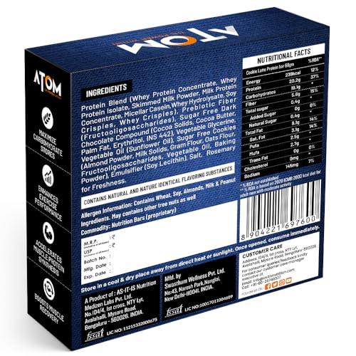 Asitis Nutrition Asitis Nutrition Atom High Protein Bar,20Gm Protein,Zero Transfat,Zero Added Sugar,Whey Protein Concentrate, Isolate & Hydrolysate As Protein Source,Pack Of 6 (60Gm X 6),Lathe Cookie