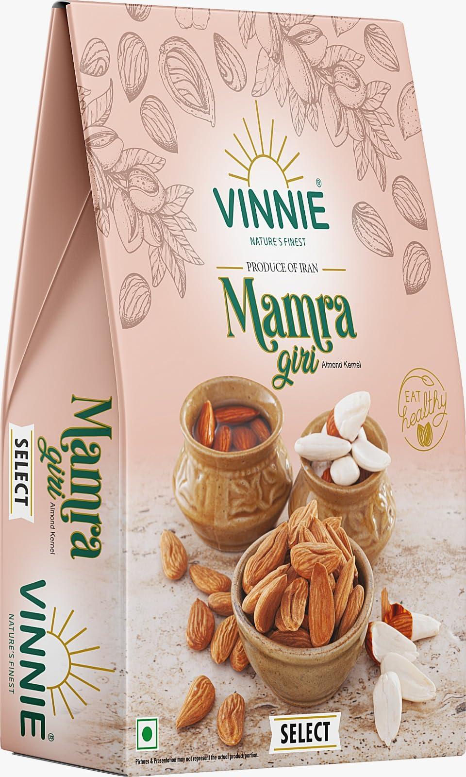 Vinnie Vinnie Premium Mamra Almond 1kg - Natural Fresh Badam Giri Dry Fruits - High Protein & Vitamin E, Rich in Oil, More Nutritious, Gluten Free, 250g x 4 Pack