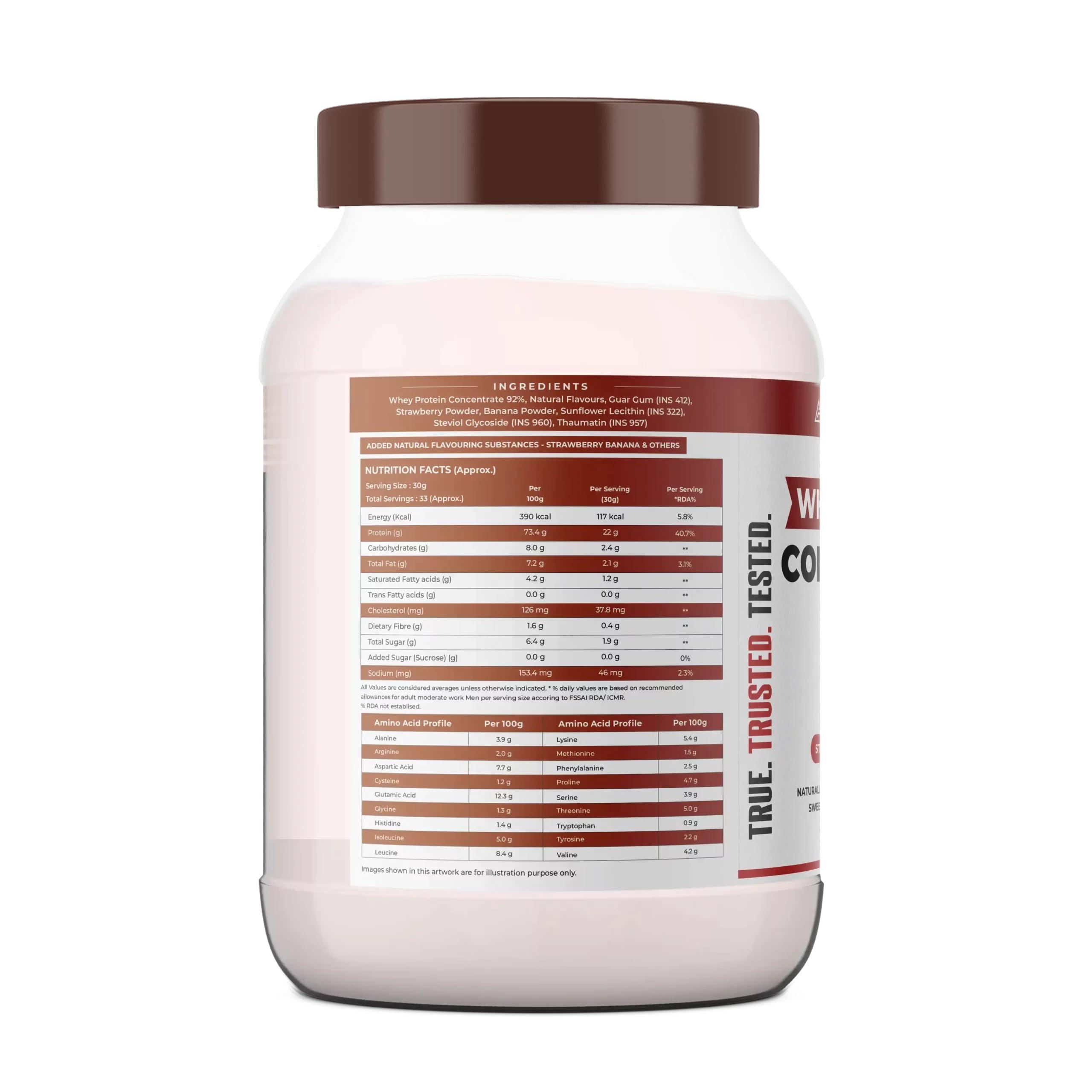 NATURALTEIN NATURALTEIN Natural Whey Protein Concentrate Strawberry Banana - 1 kg (Naturally flavored, Non GMO, No Artificial Sweeteners)