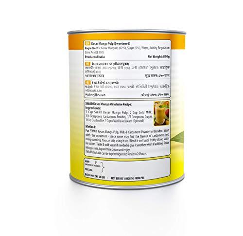 SWAD SWAD Kesar Pure Mango Pulp/Aamras Tin with No Added Preservative Sweetened - 850 Grams Pack of 3
