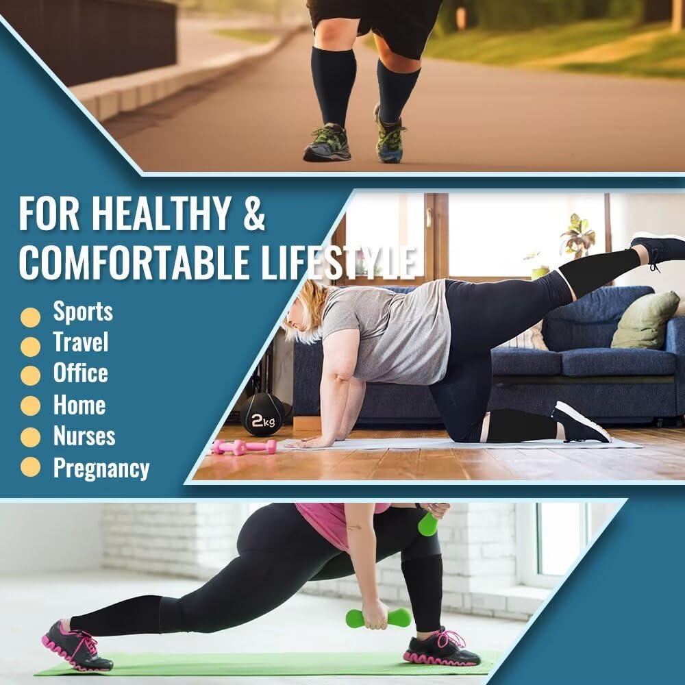 Yxmeiguo Plus Size Leg Compression Sleeve Wide Calf Compression Sleeve for Legs Calves Women Men 6XL, Prevent Varicose Veins, Edema, Swelling, DVT, Calf Soreness, for Work, Travel, Sports and Daily Wear.