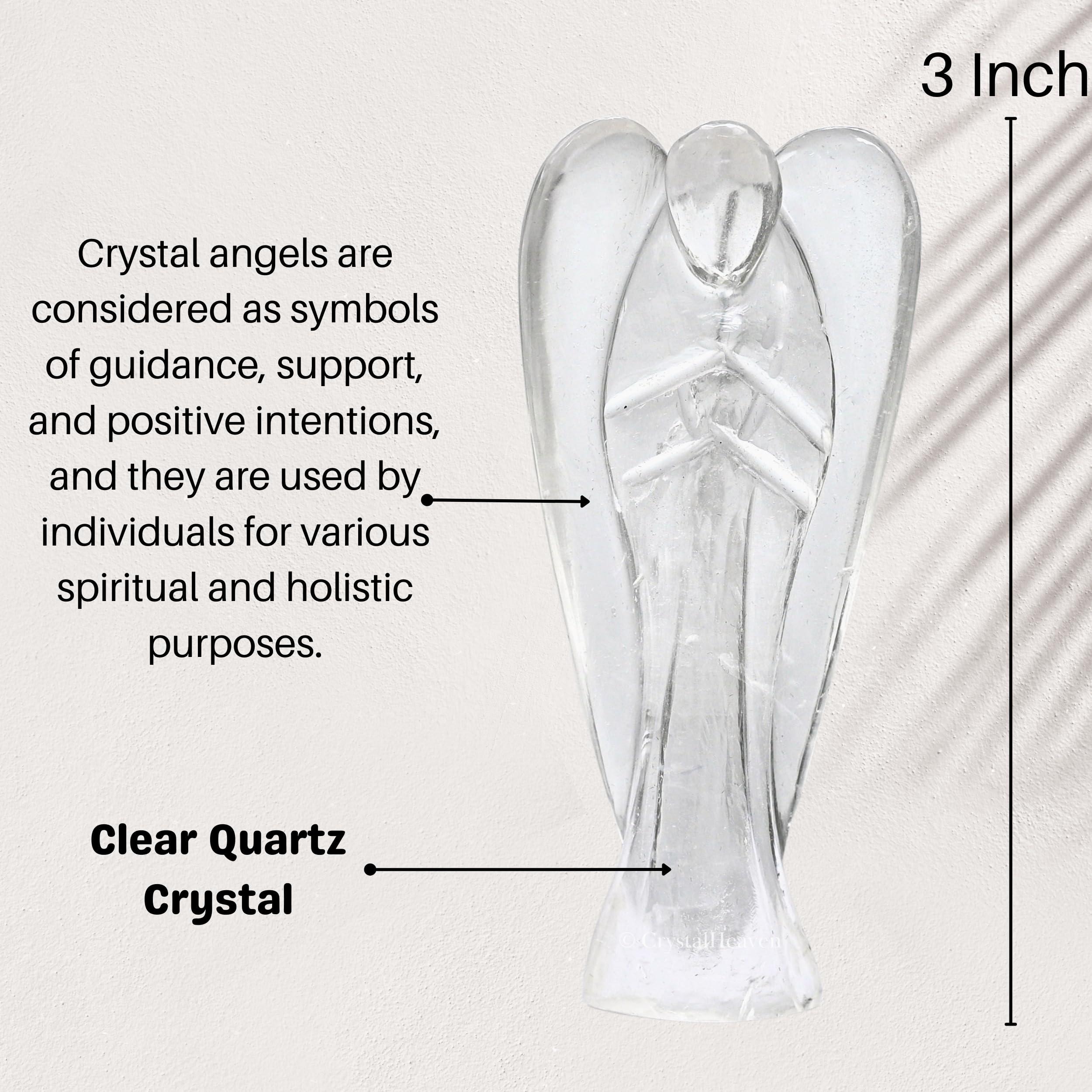Crystal Heaven Certified Clear Quartz Crystal Angel Pocket Figurines Idol - AAA Grade Original Healing Gemstone for Yoga Reiki Meditation Feng Shui (3 Inches)