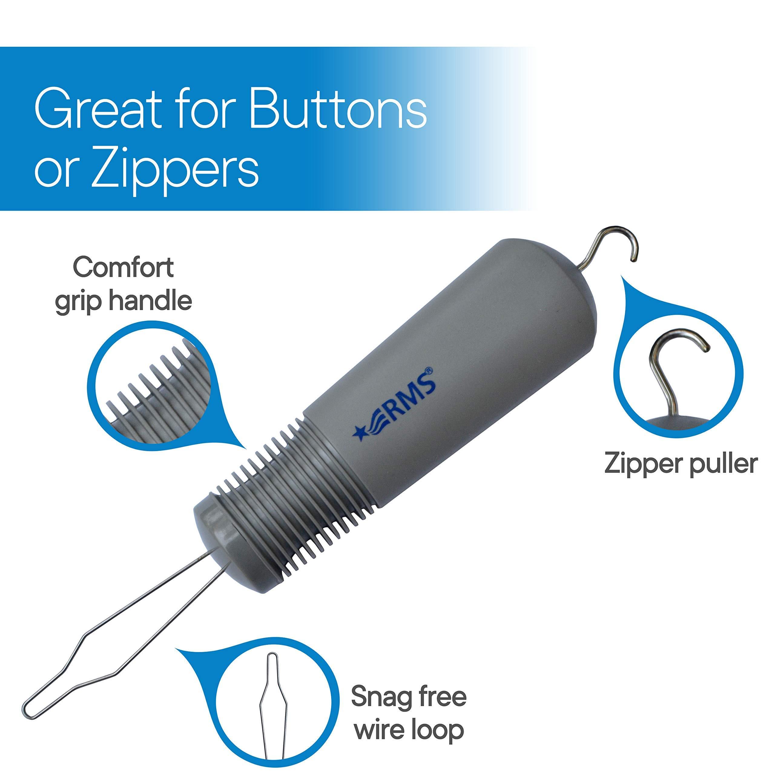 RMS Button Hook with Zipper Pull by RMS | Comfort & Wide Grip | Shirt & Coat Buttoning Aid Ideal for Limited Dexterity Caused by Arthritis (Grey)