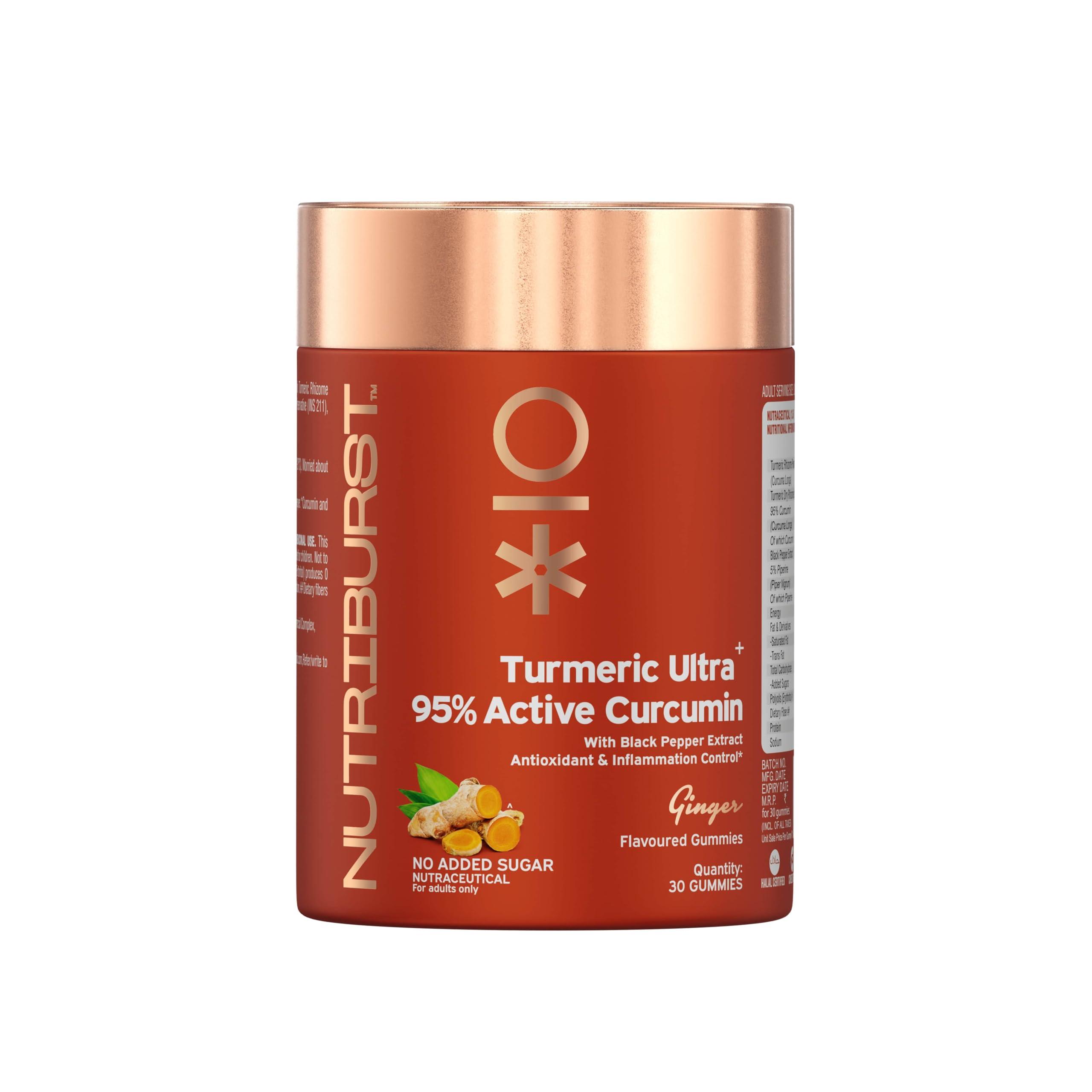 Nutriburst Nutriburst Turmeric Ultra Gummies With 95% Active Curcumin 800Mg & Black Pepper, Gut Health Management | Anti-Inflammatory & Digestion | Antioxidant & Anti-Ageing Skin | 30 Gummy