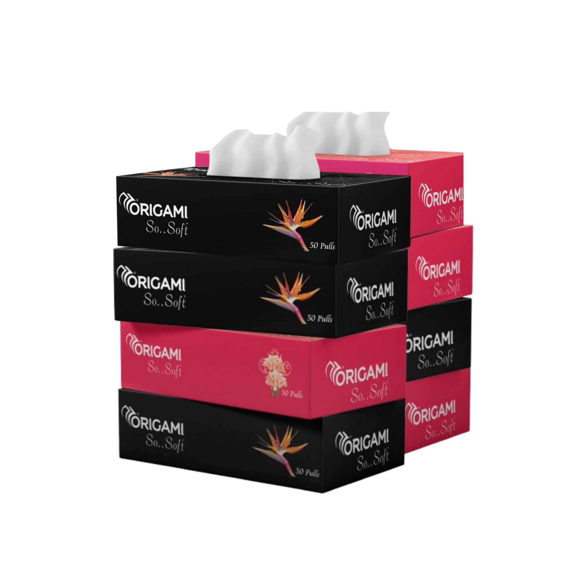 Origami Origami 2 Ply Facial Tissue Box | Car Tissue - Pack of 8 (50 Pulls Per Box, 400 Sheets)